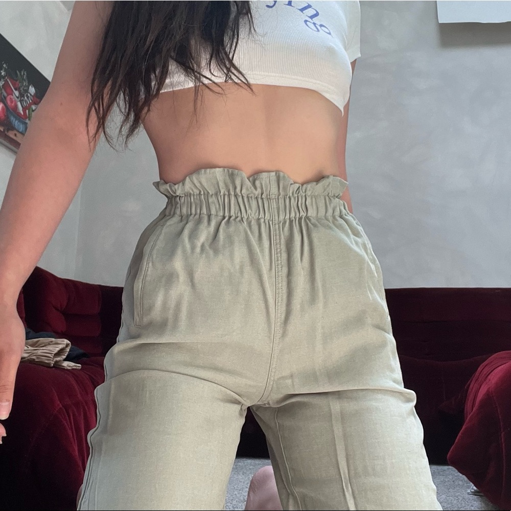 Sage paper bag high rise pants